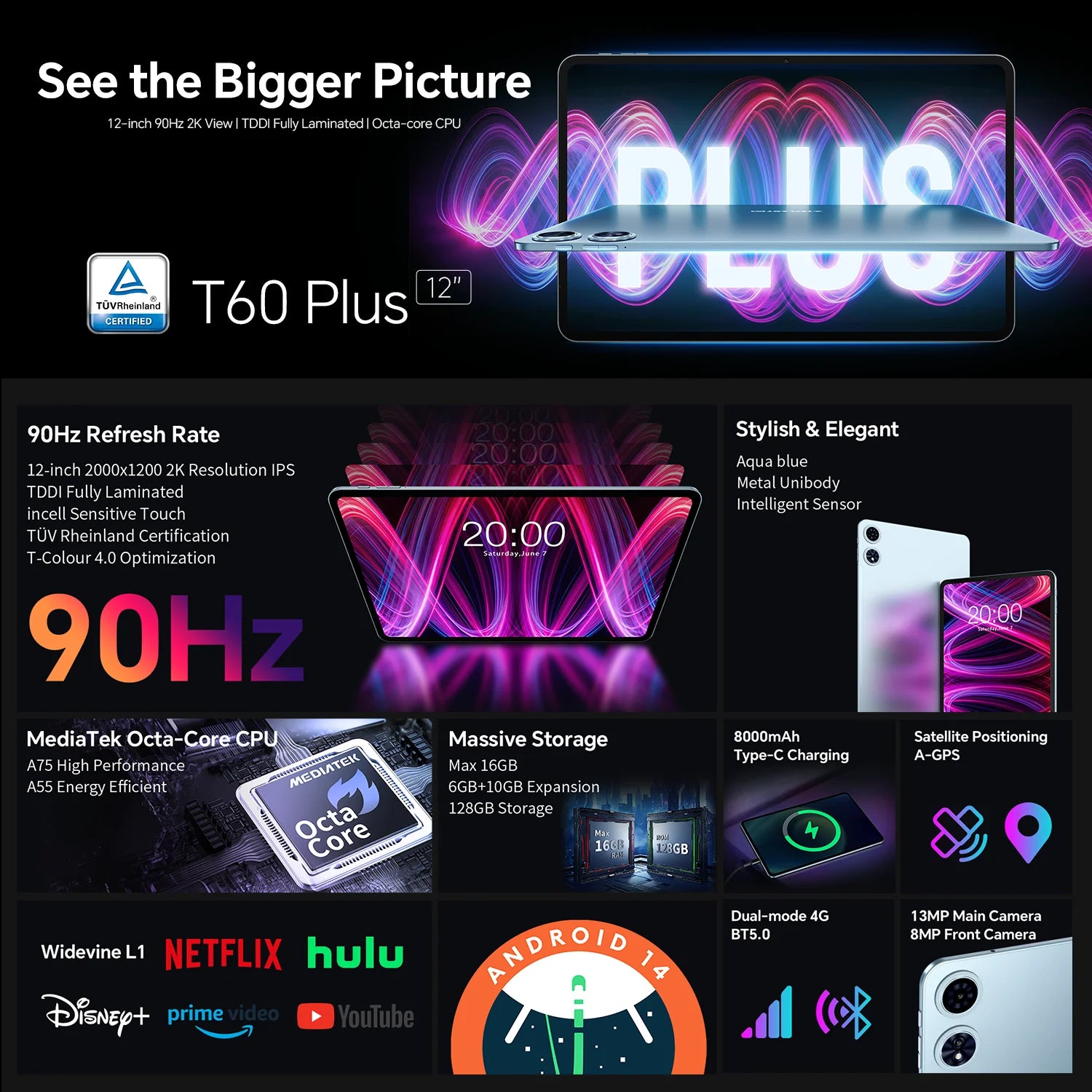 Teclast T60 Plus Tablet &ndash; 90Hz 2K Display Android 14