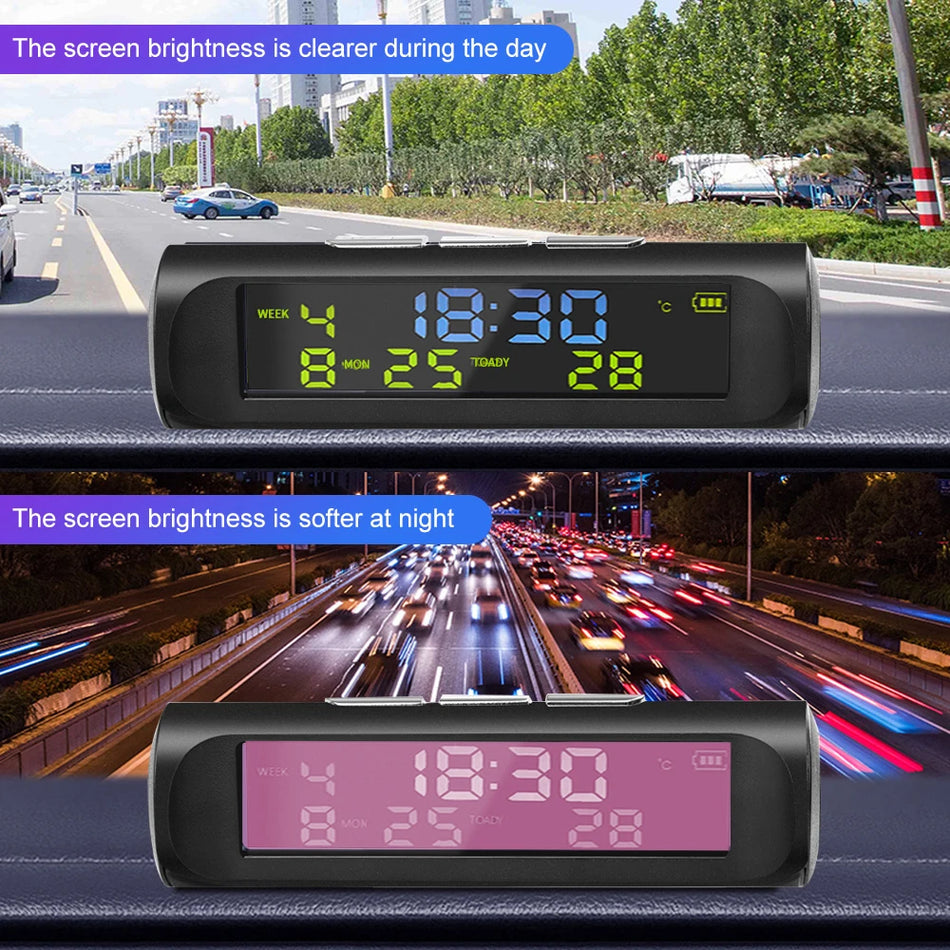 Digitale klok op zonne-energie voor auto, USB-opladen, temperatuur, datum en ABS-behuizing