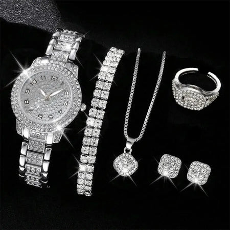 Elegant Alloy Crystal Wristwatches Set for Women &ndash; 6PCS 72208-SL-2H151-H183