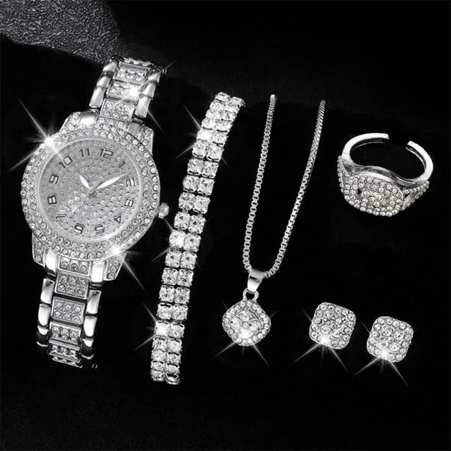Elegant Alloy Crystal Wristwatches Set for Women &ndash; 6PCS 72208-SL-2H151-H183