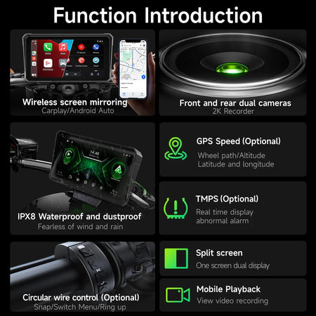 6 Inch Motorcycle Multimedia Player &ndash; 2K HD Touch Screen with Wireless CarPlay and Android Auto