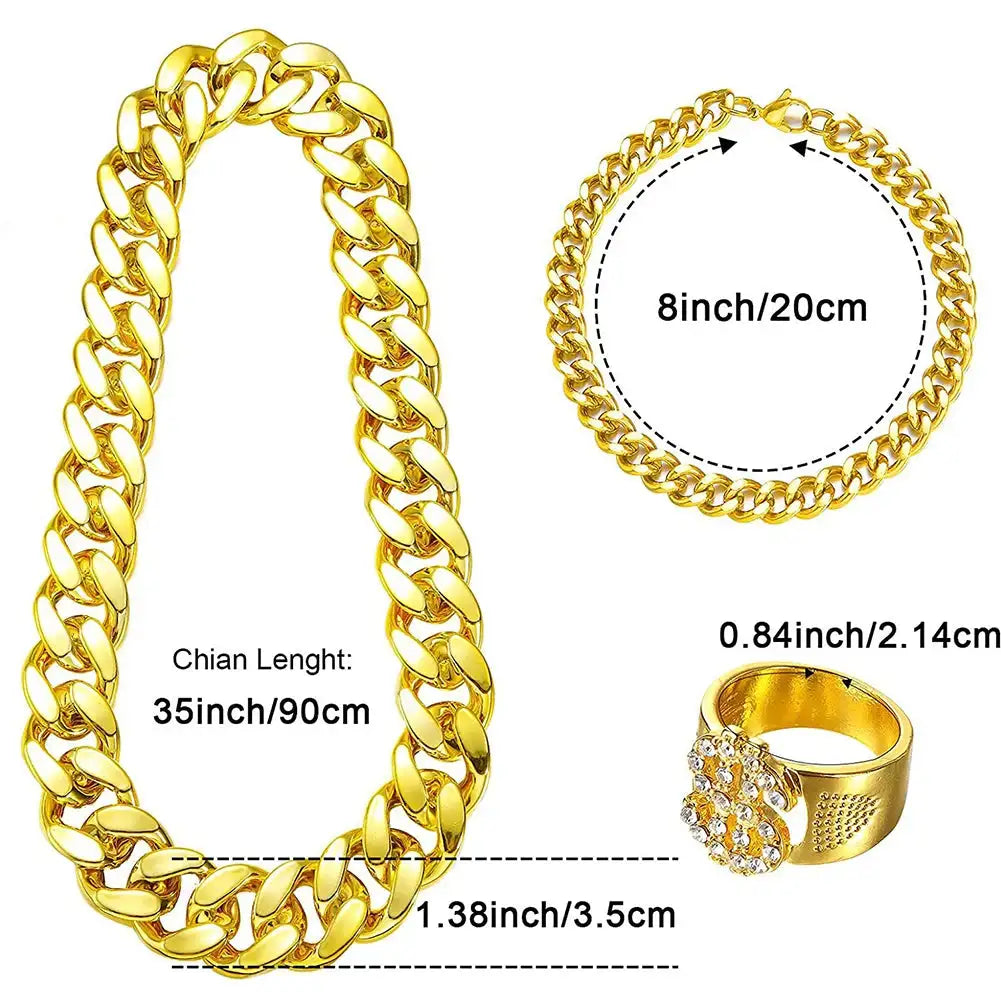 80s 90s Hip Hop Rapper Costume Set With Gold Chain Glasses