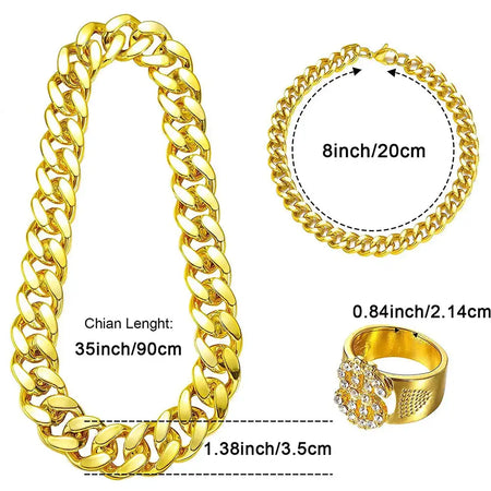 80s 90s Hip Hop Rapper Costume Set With Gold Chain Glasses