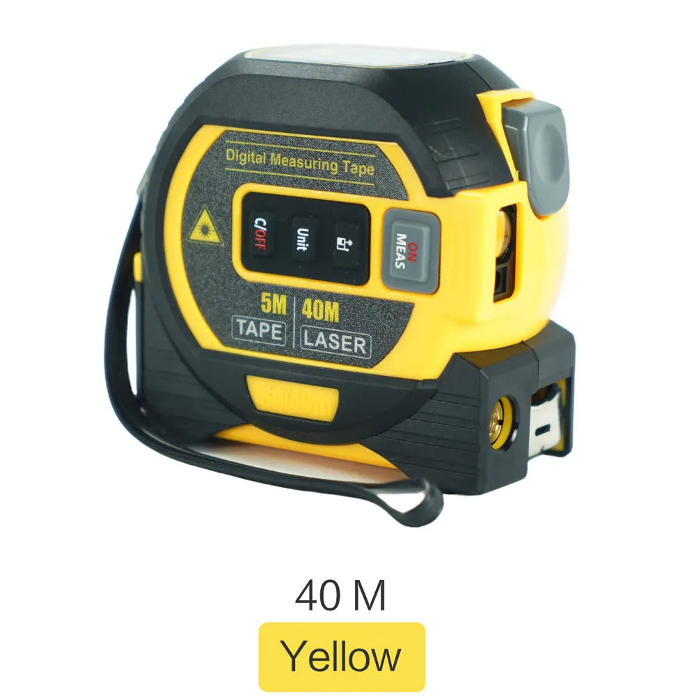 3-in-1 High Precision Laser Tape Measure - 40/60M with Data Storage 40M Yellow