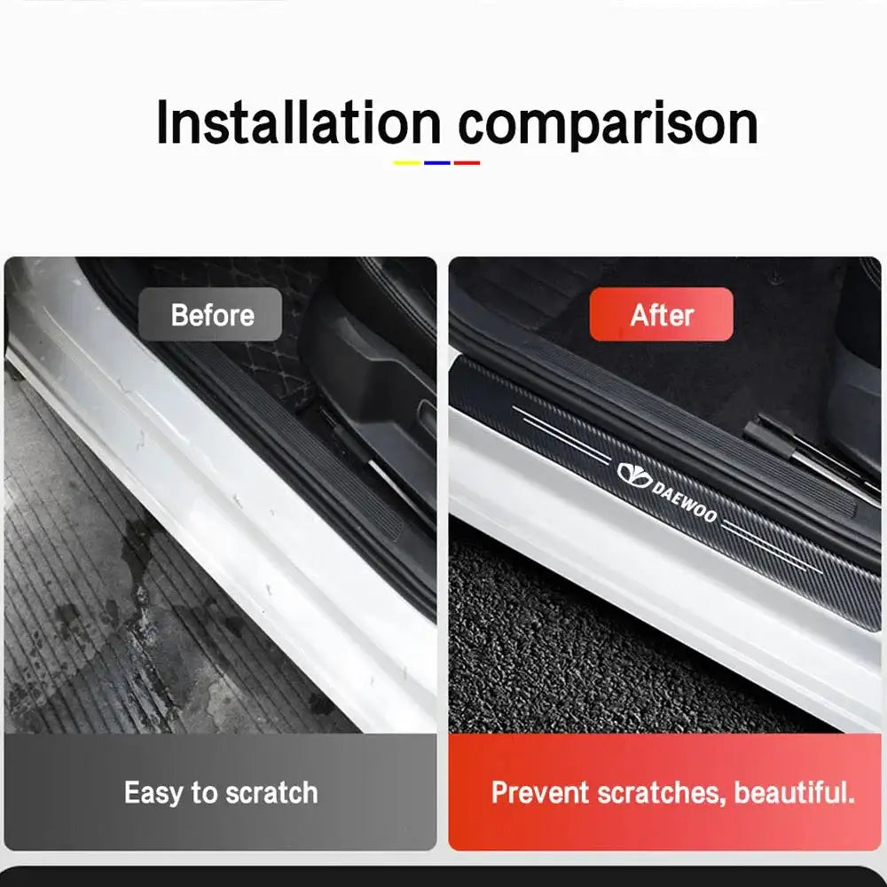 4PCS Carbon Fiber PU Leather Door Sill Protectors Daewoo