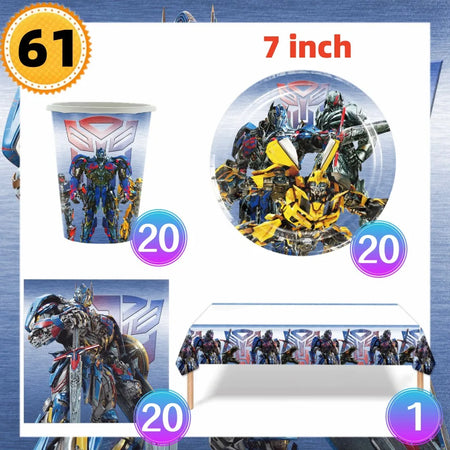 Transformers Theme Party Supplies for Kids - Balloons, Tableware &amp; Decorations Serves 20 Guests / CHINA