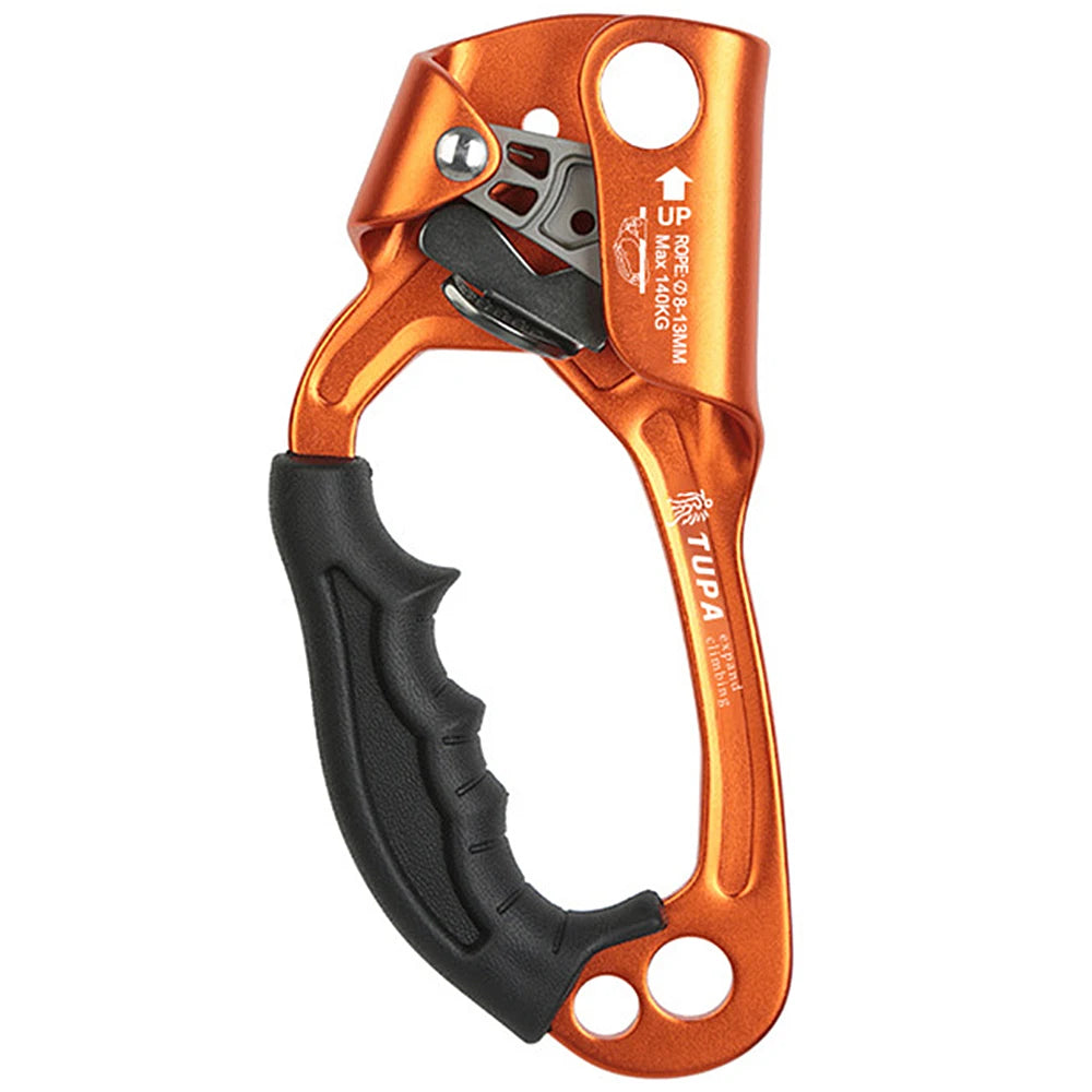 Outdoor Hand Ascender 8-13mm Rope Climber &ndash; Compact Alloy Left Hand Orange