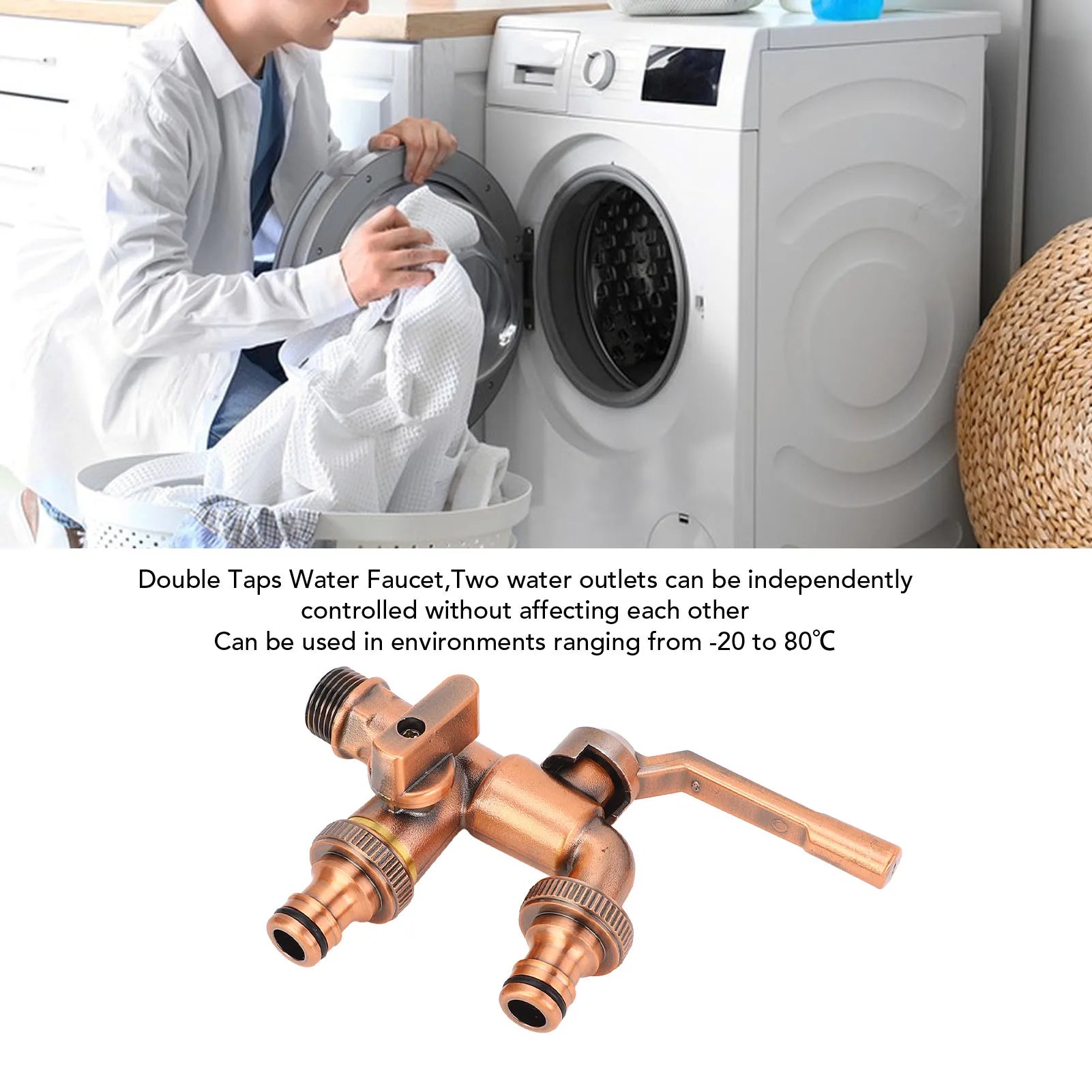 Double Taps Water Faucet Splitter - Brass 2 Way Outlet