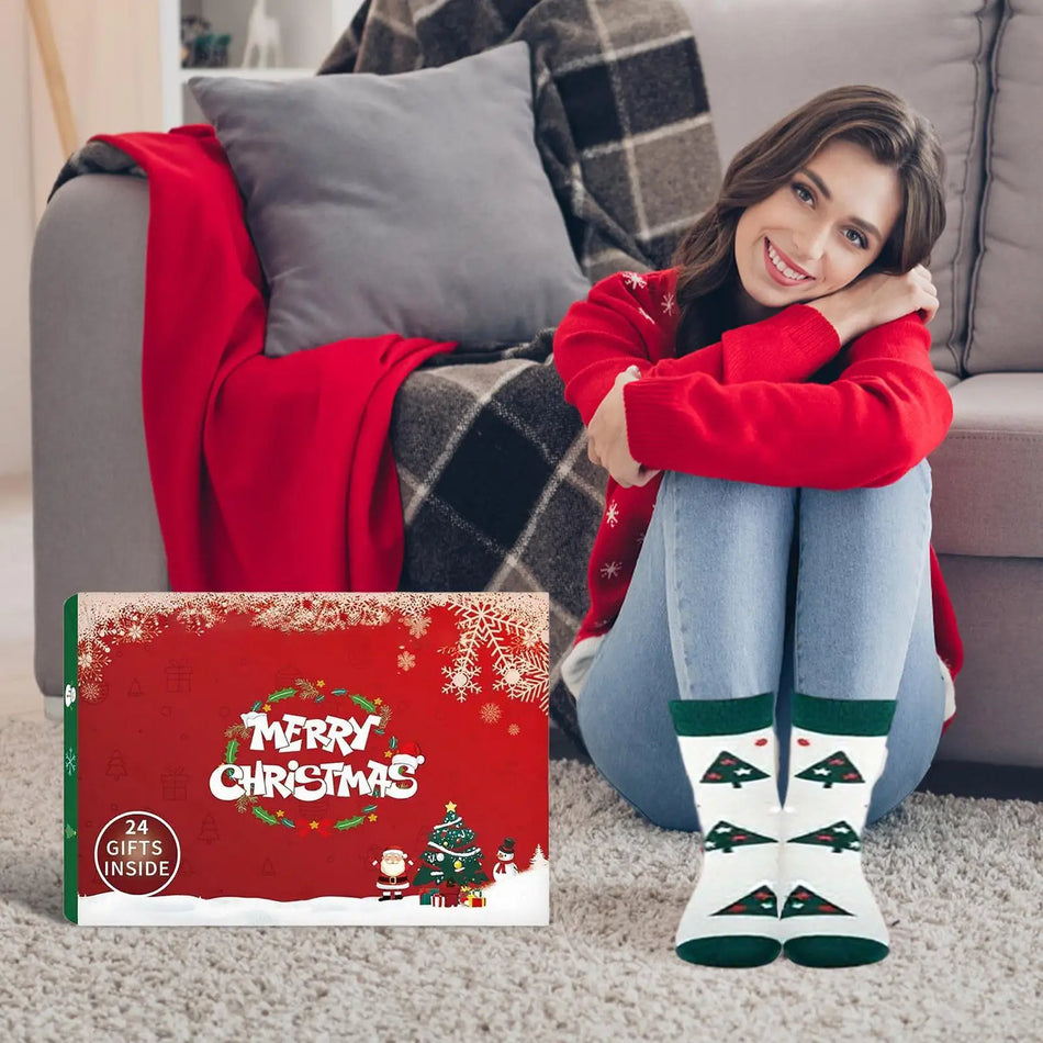 Ημερολόγιο Αντίστροφης Μέτρησης Κάλτσες Χριστουγέννων 24 Ημέρες, Άνετες Υφασμάτινες Κάλτσες για Άνδρες Γυναίκες Εφήβους Κορίτσια