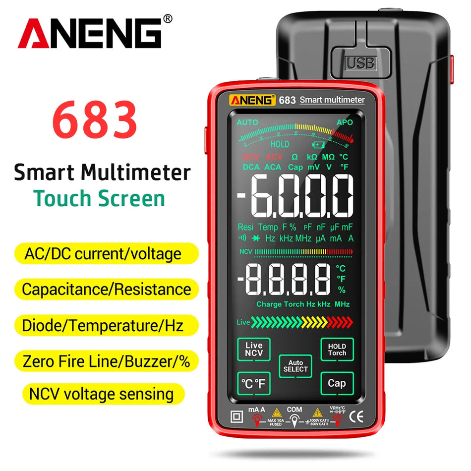 Aneng 683 Smart Multimeter With 6000 Counts, Rechargeable AC DC Tester