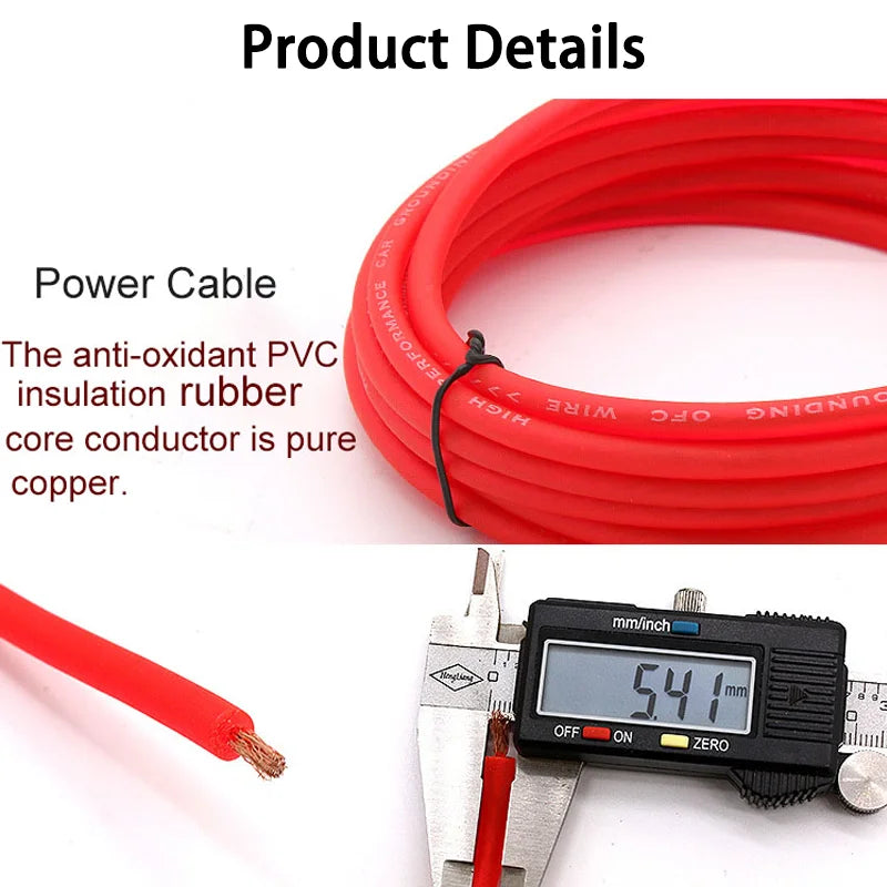 Cablul de alimentare pentru audio auto 10GA, 4.5m, cu suport pentru siguranță de 60A, aluminiu acoperit cu cupru