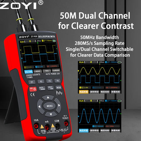 ZOYI ZT-703S Upgrade 50MHz Handheld Digital Oscilloscope &ndash; 3 in 1 Dual Channel Automotive Tool