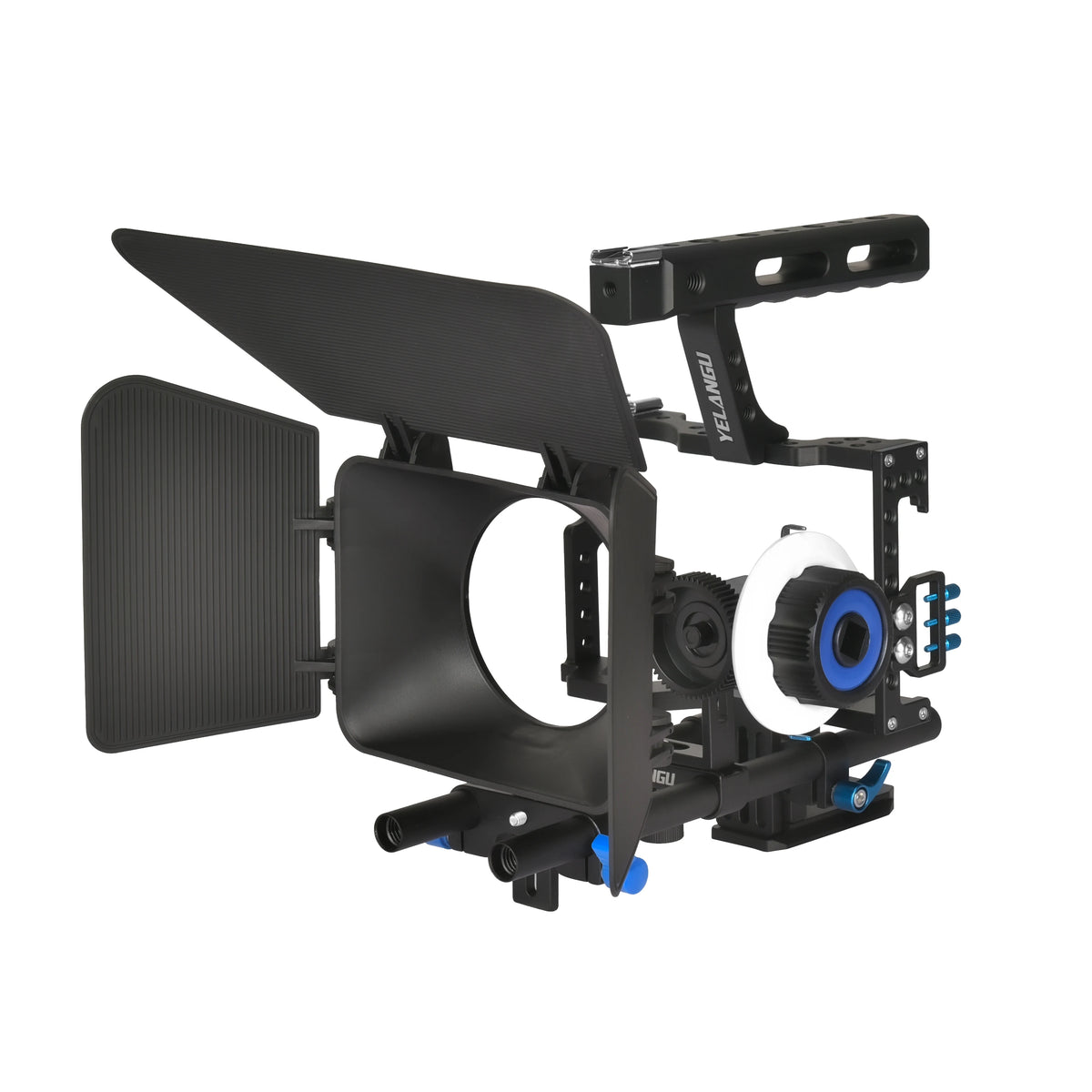YELANGU Camera Cage Rig Kit &ndash; Versatile Dual Cold Shoe Mounts Blue