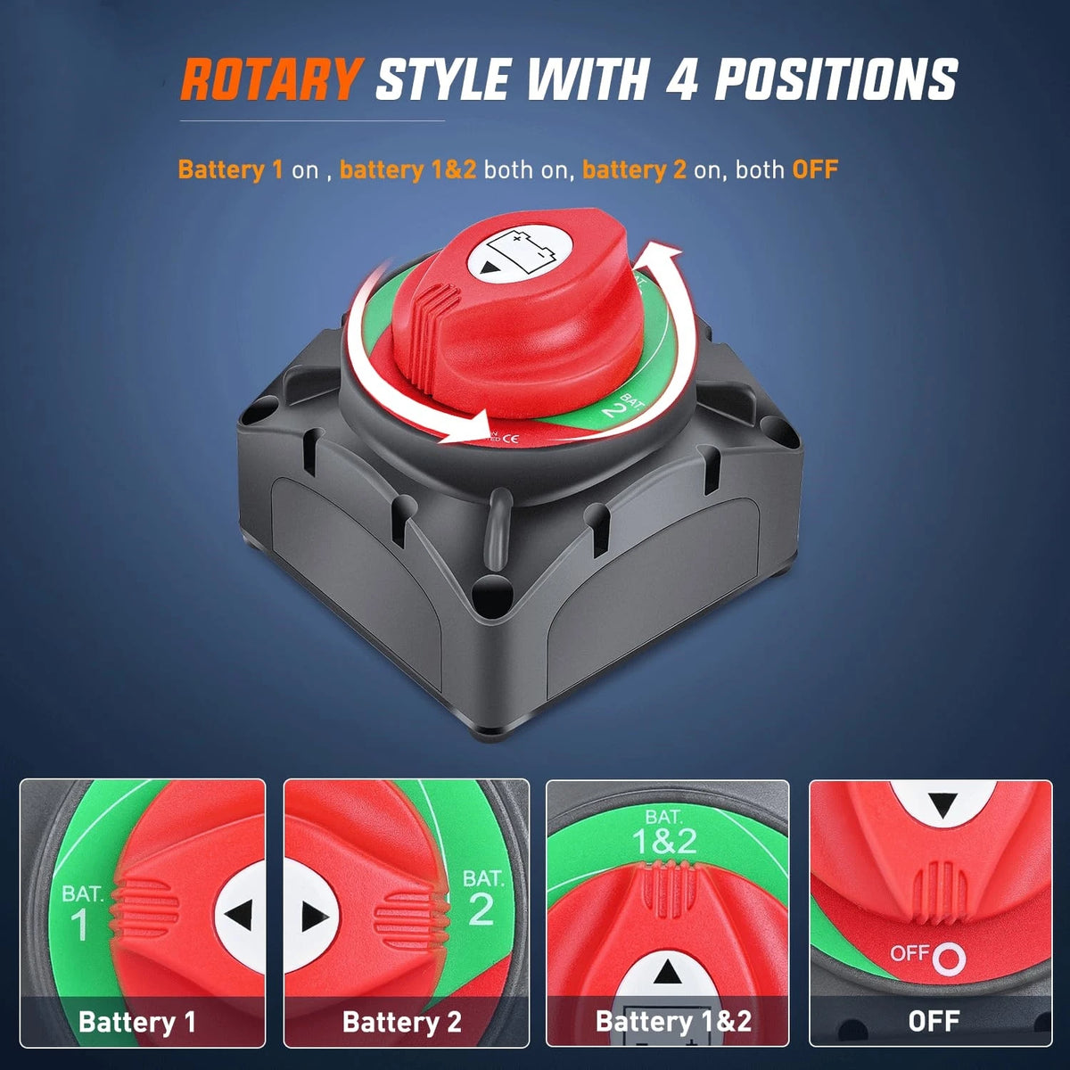 Heavy Duty Auto Battery Disconnect Switch 12V 24V 48V - Car &amp; Marine Use