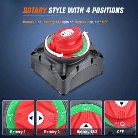 Heavy Duty Auto Battery Disconnect Switch 12V 24V 48V - Car &amp; Marine Use