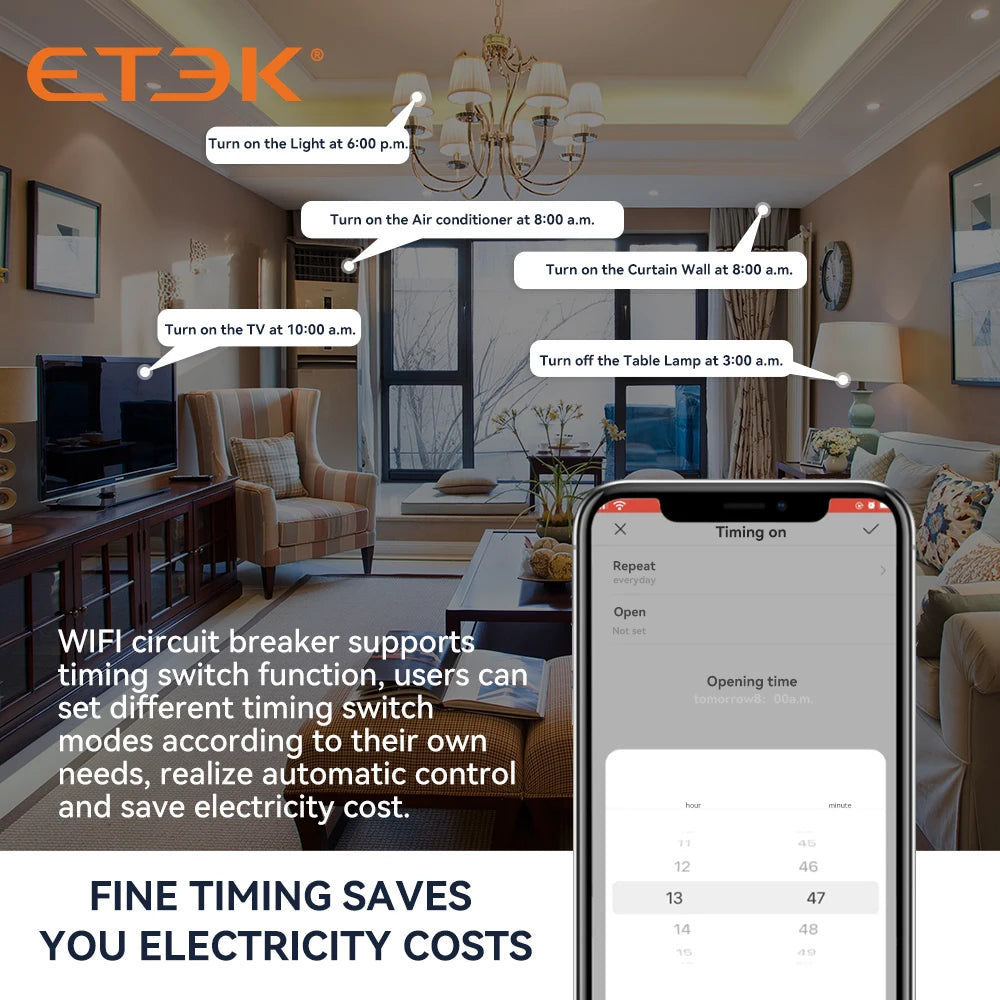 ETEK Tuya Smart WiFi Circuit Breaker MCB with Remote Control and Short Circuit Protection