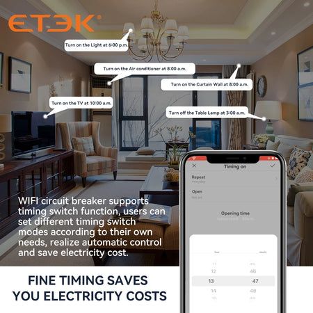 ETEK Tuya Smart WiFi Circuit Breaker MCB with Remote Control and Short Circuit Protection