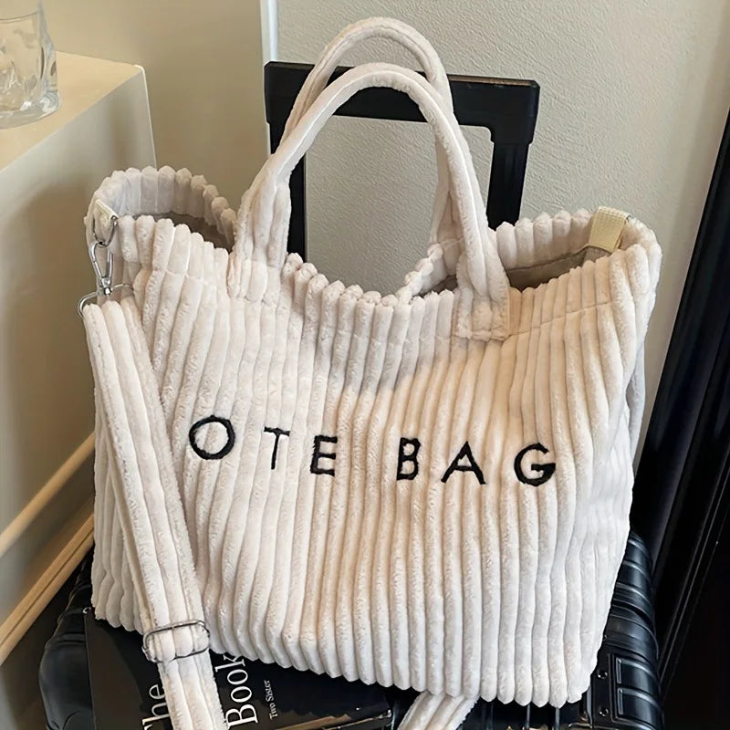 Полосатая бархатная сумка для женщин, большая вместимость, сумка через плечо с вельветовыми акцентами