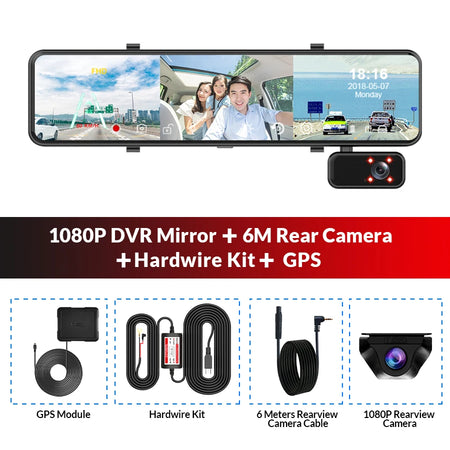 ACCEO 2.5K Dash Cam Mirror 12In 3-Channel &ndash; Night Vision A47-6M RC-GPS-KIT / None