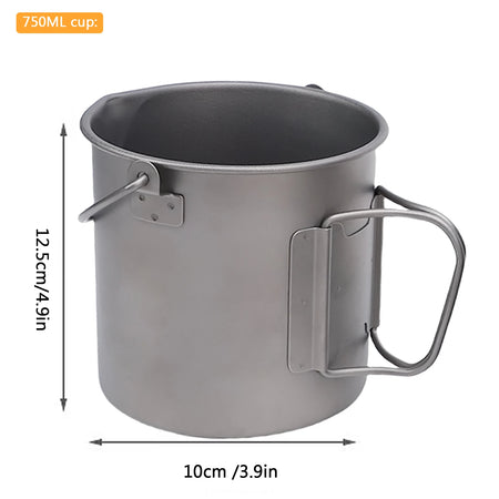 Ti Coffee Mug Camping Cup &ndash; Folding Handle and Net Bag