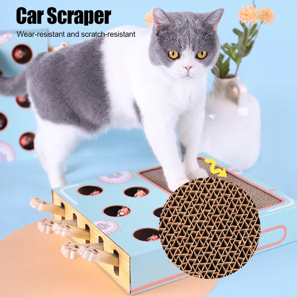 Wooden Cat Maze Toy With Scratcher, Interactive Mouse Chase Game