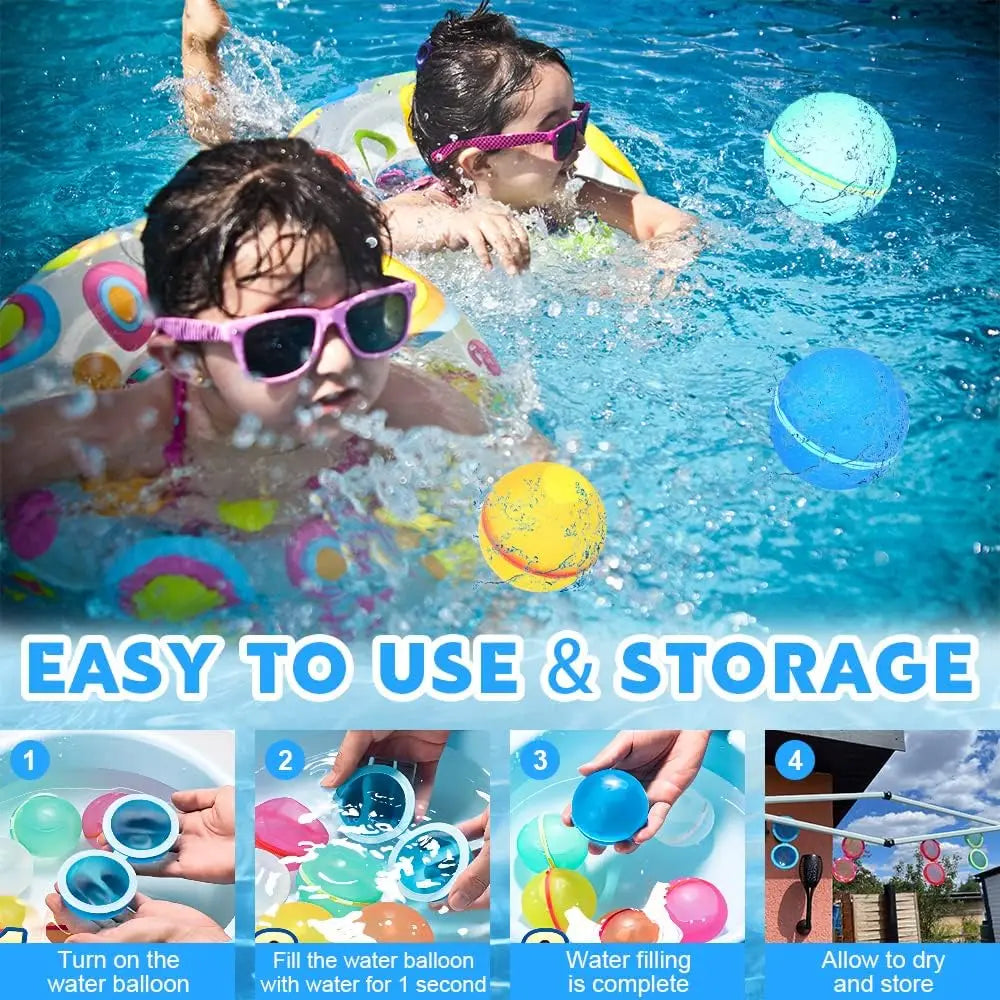 Reusable Silicone Water Balls - Self-Sealing Quick Fill Water Toys for Summer Fun, Beach &amp; Pool Activities (1-12 Pack)
