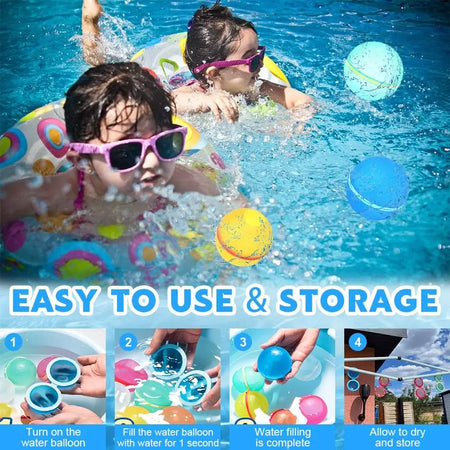Reusable Silicone Water Balls - Self-Sealing Quick Fill Water Toys for Summer Fun, Beach &amp; Pool Activities (1-12 Pack)