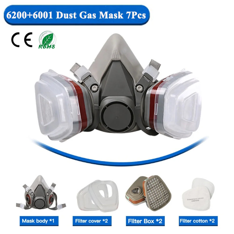 6200 Respirator Dammskydd Gasmask Set med Organiska Ångfilter 6001