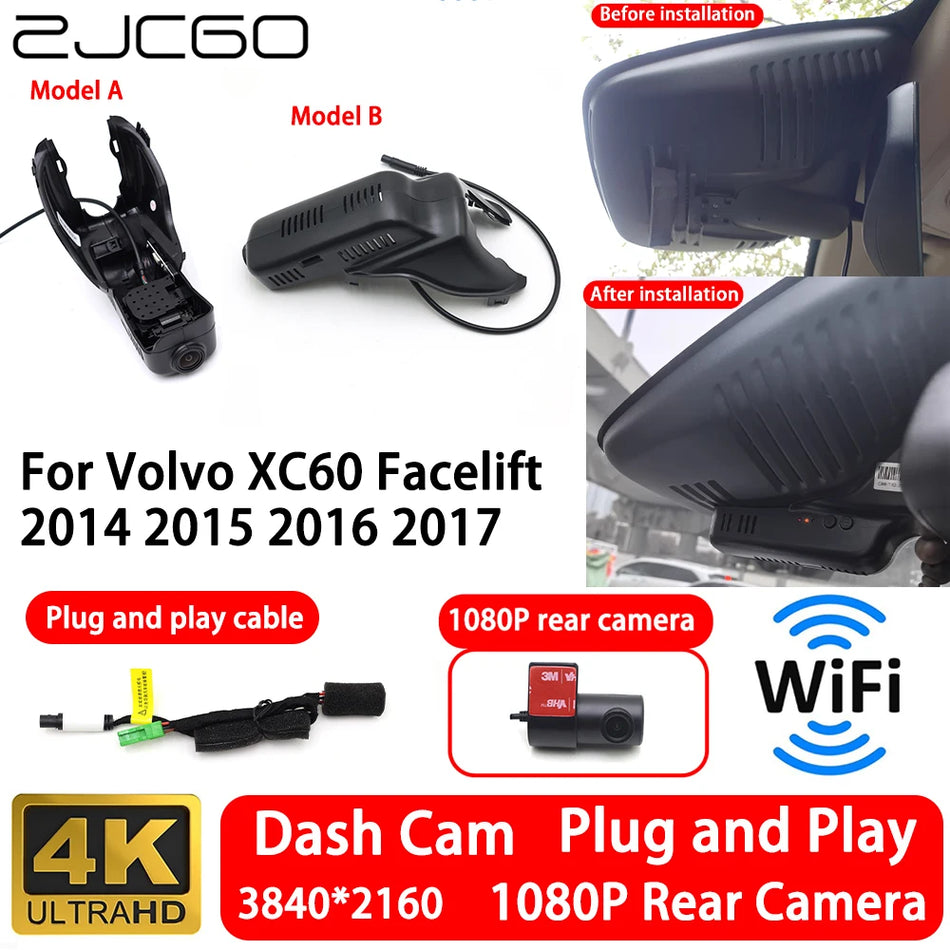 Volvo XC60 için WiFi'li 4K Ön ve Arka Kamera Dash Cam