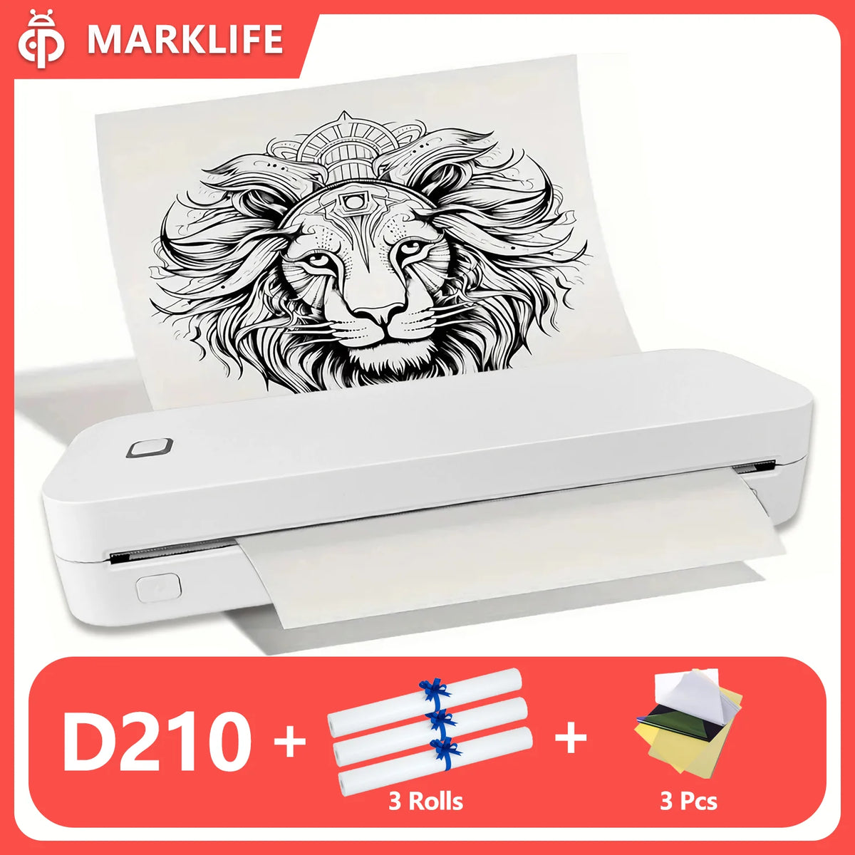 Portable A4 Thermal Printer - Bluetooth Enabled For Travel D210 White C