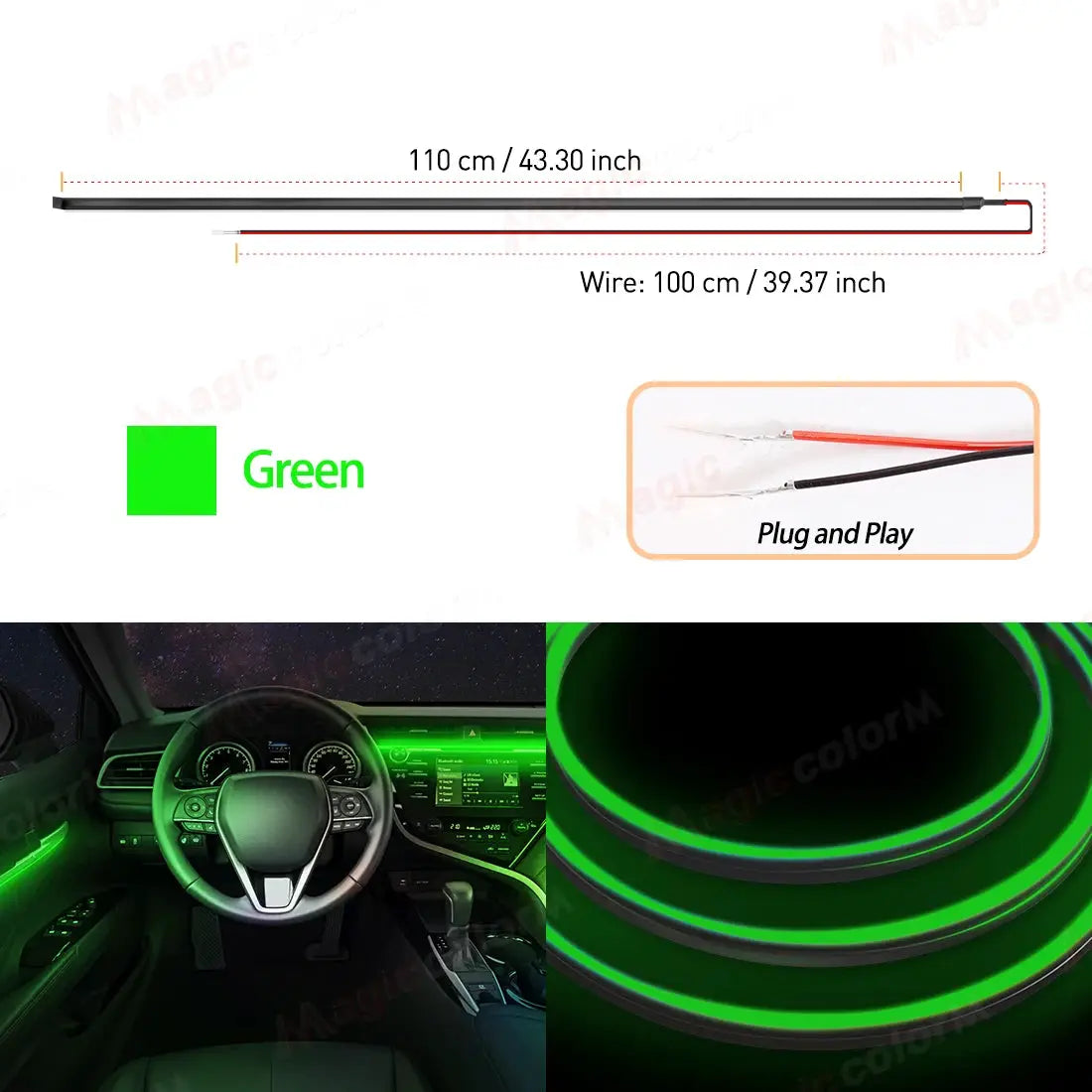 1.1M EL Wire Neon Ambient Light Car Interior Dashboard LED Decorative Lamp Universal DIY Flexible Hidden Cuttable Acrylic Strip by InterCyprus Trading Ltd