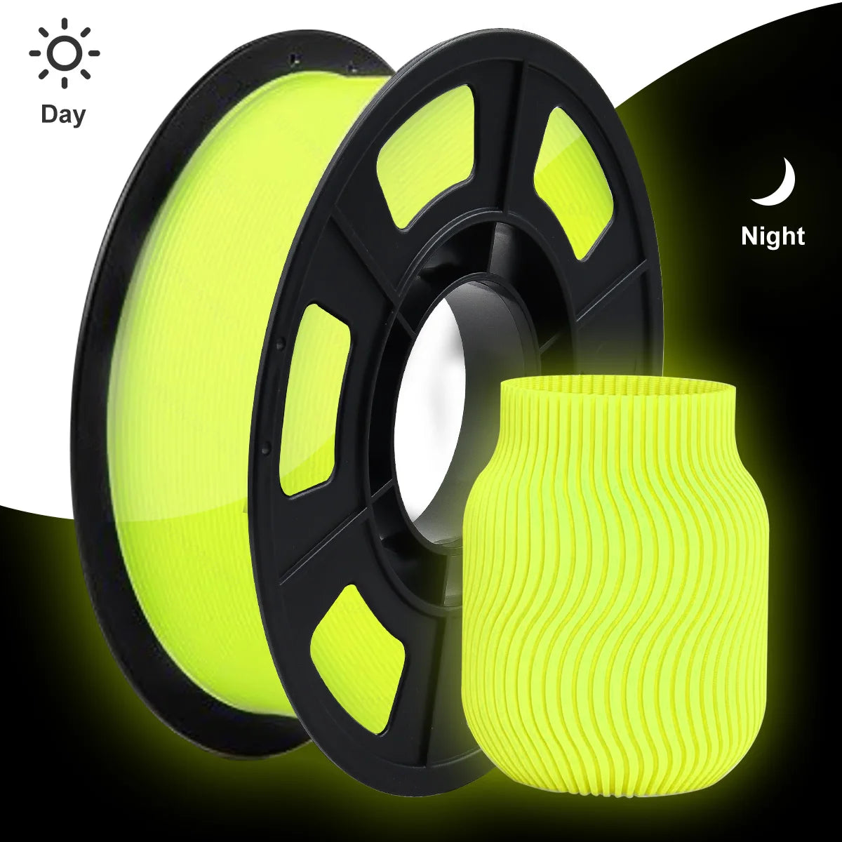 1.75mm PLA Luminous 3D Printer Filament &ndash; Glow In The Dark 200g Luminous Yellow