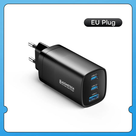 ASOMETECH 67W GaN Fast Charging Charger &ndash; High-Speed Power Delivery Black EU Plug