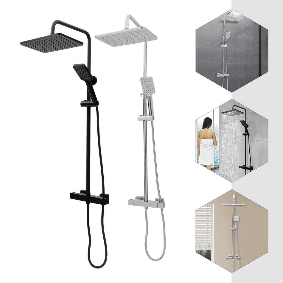 Firkantet termostatisk bruserarmatur vægmonteret regnbruser