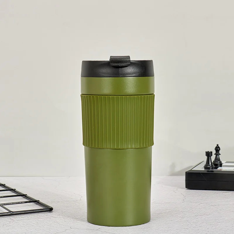 Portable Stainless Steel French Press Bottle for Travel &amp; Outdoor Coffee Brewing Army Green
