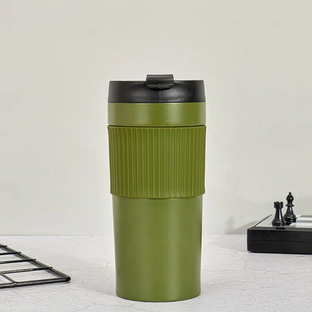Portable Stainless Steel French Press Bottle for Travel &amp; Outdoor Coffee Brewing Army Green