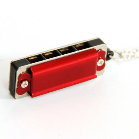 Mini Harmonica Pendant Necklace - Four Hole Design Red