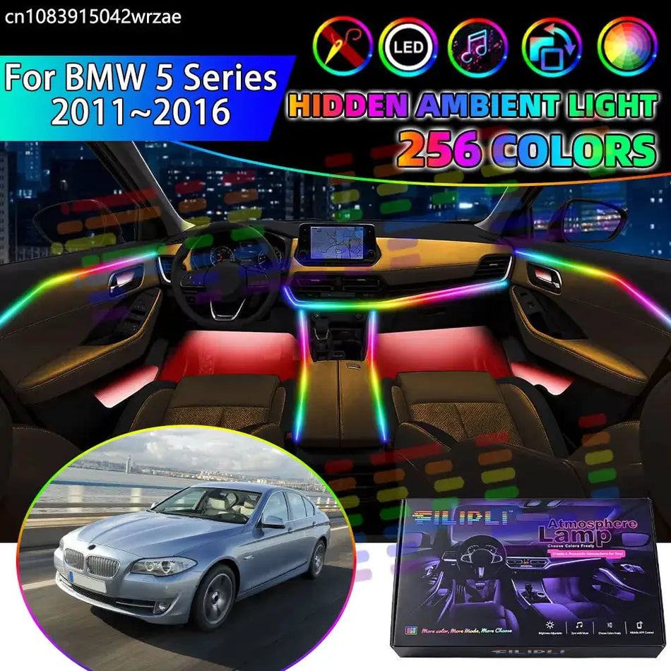 For BMW 5 Series 2011~2016 F10 F11 F07 F18 RGB Car Interior Ambient Lights Strips Breathing Lighting Kit App Control LED strips by InterCyprus Trading Ltd