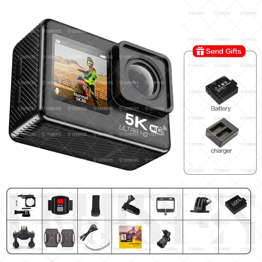 CERASTES Action Camera &ndash; 5K Ultra High Definition with Anti-Shake AT-M60- B / 128G
