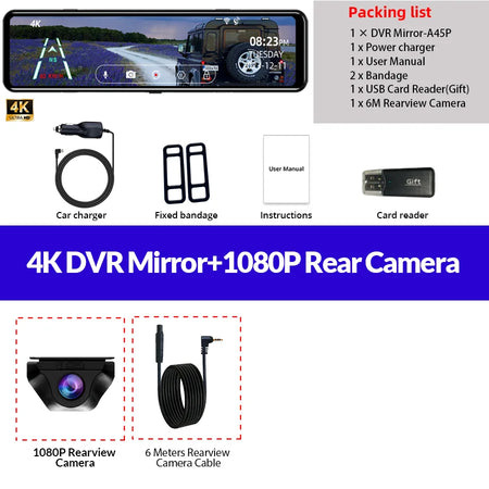 Acceo A45P Mirror Car Recorder &ndash; 4K Ultra HD 12 Inch IPS DVR With 6M SONY RC / 128G