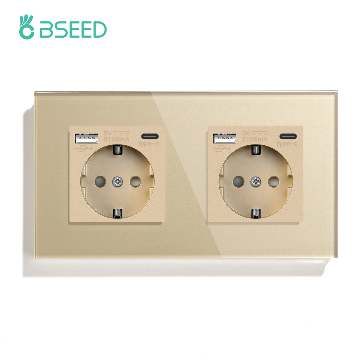 BSEED Touch Switch with USB Sockets and Glass Panel - EU Standard Double Type-C Socket / EU standard