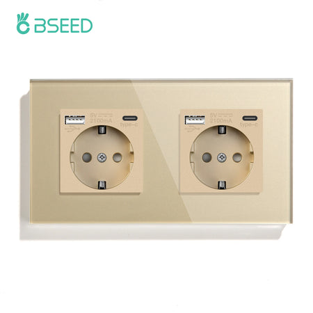 BSEED Touch Switch with USB Sockets and Glass Panel - EU Standard Double Type-C Socket / EU standard