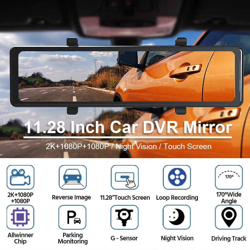 Dashcam Aceeo 2K GPS WIFI 11.2 Inches 3 Cameras Mirror 3 In 1 Tagumine ...