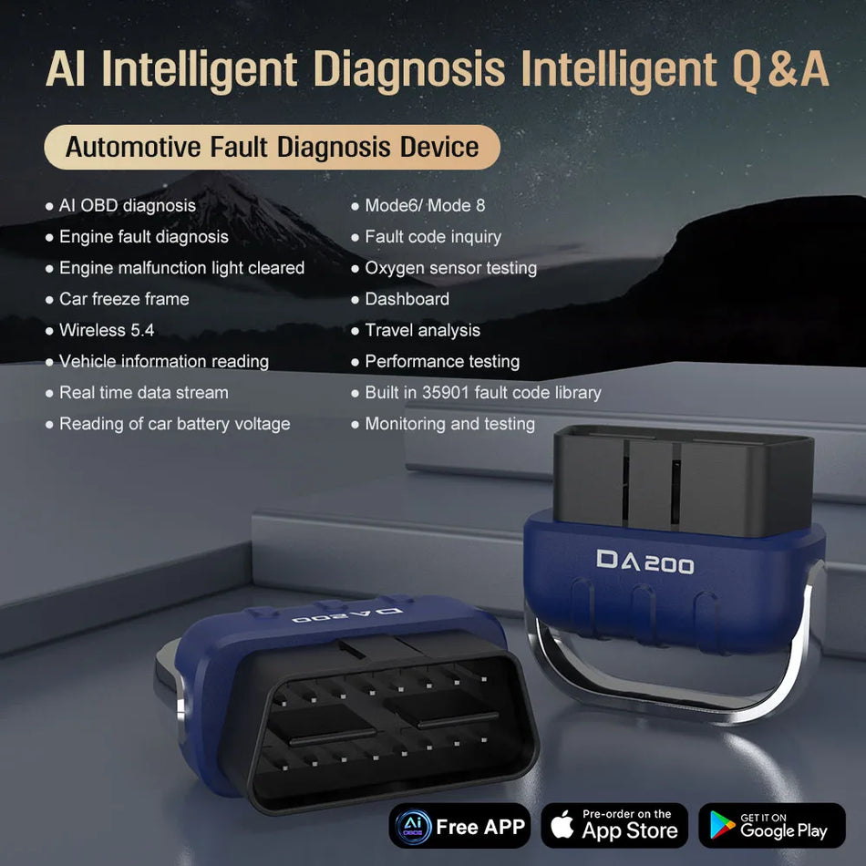 Lettore di Codici OBD2 Scanner Bluetooth AI per Auto, Tester Sensore O2 DA200