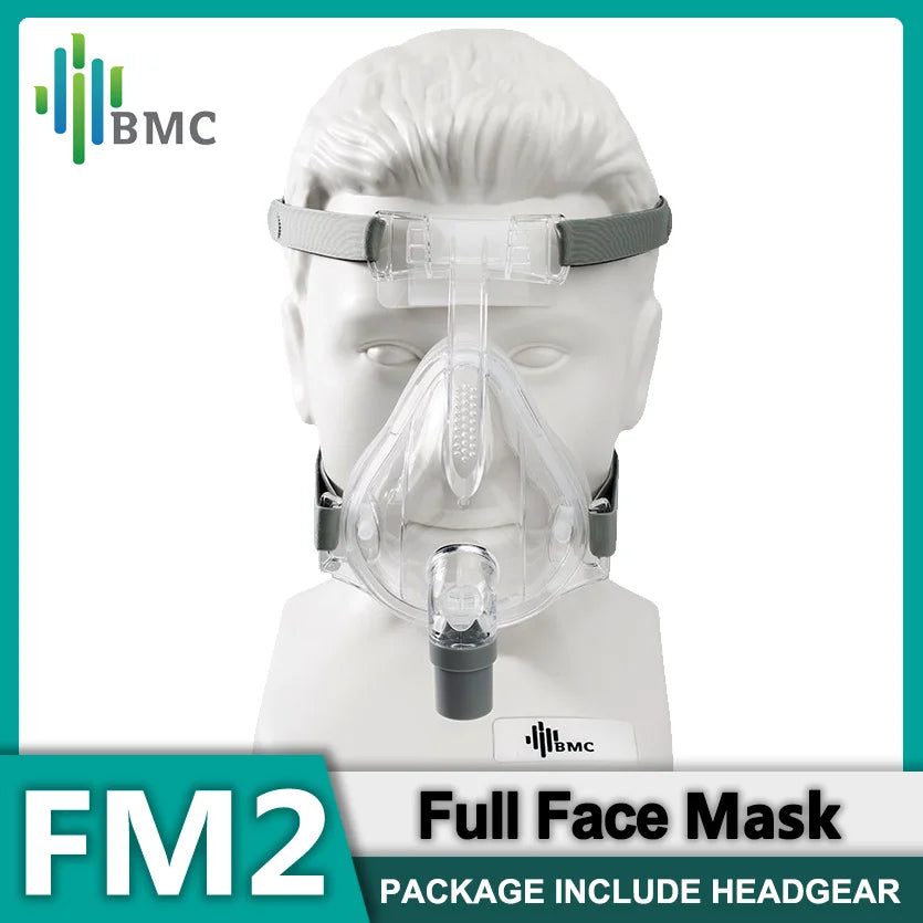 BMC FM2 Tam Yüz CPAP Maskesi S M L Başlık ile Yumuşak Ped
