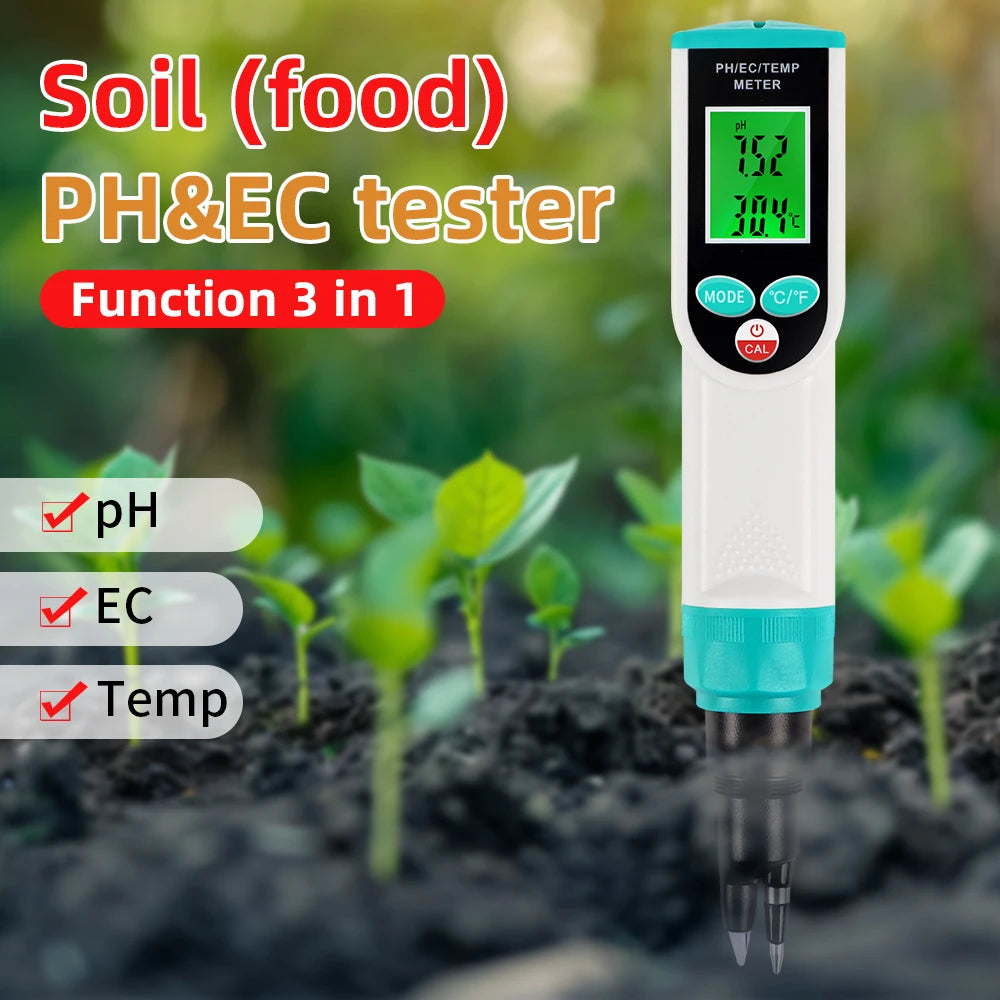PH-68 Portable 3 In 1 Soil Tester - LCD Display Readout
