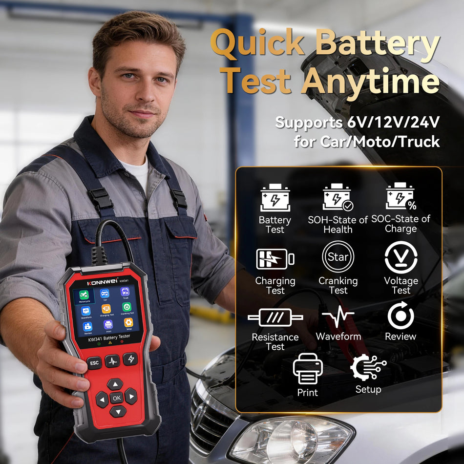 Professionele auto-accutester voor 6V 12V 24V met gegevensafdruk