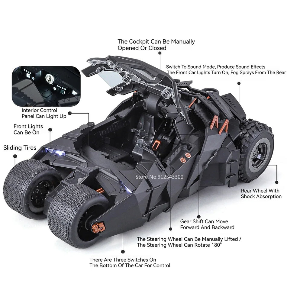 Batmobile 1:24 Diecast modelis su garsu, šviesa ir purškimo funkcija