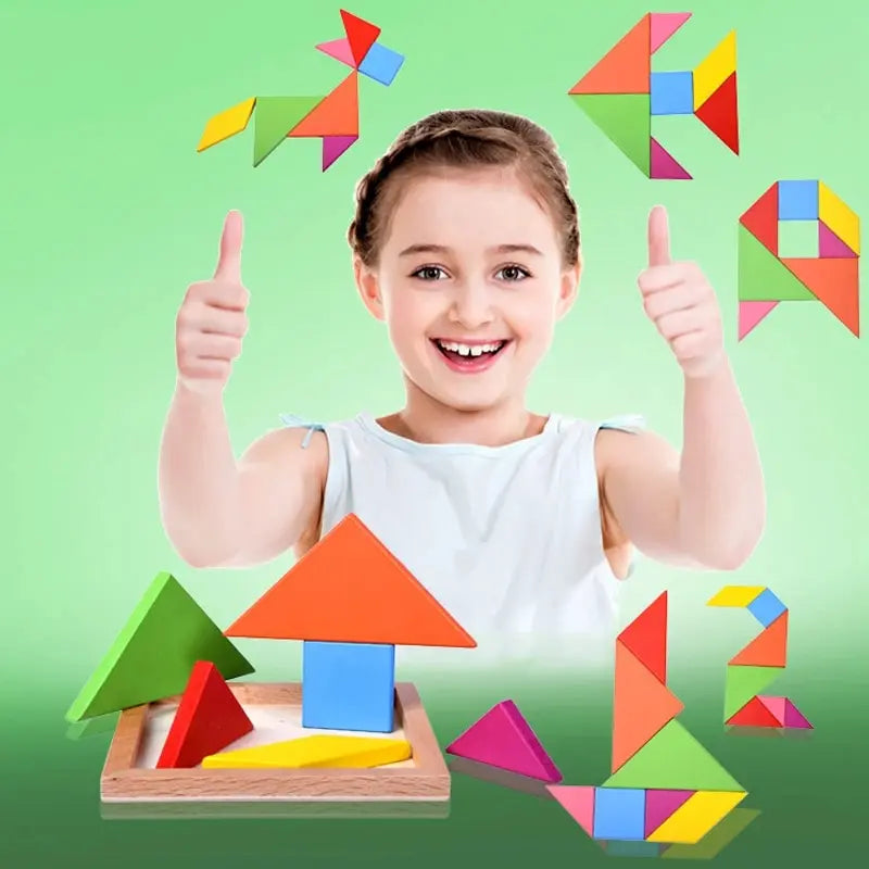 Colorful Wooden Tangram Puzzle Set for Kids - Educational Brain Teaser Toy for Boys and Girls 6-12 Years
