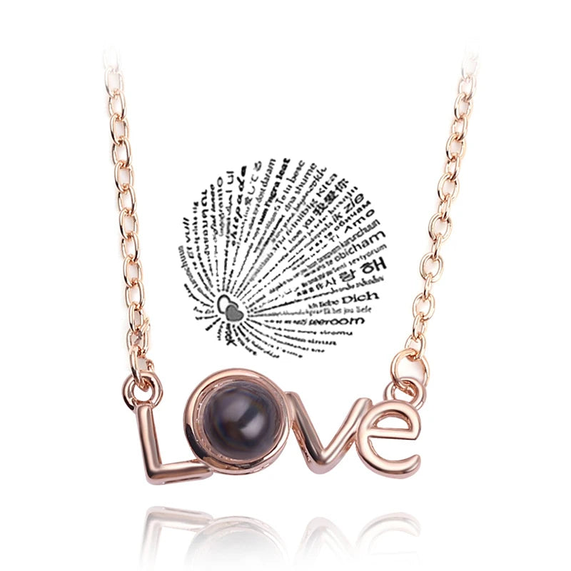 100 Languages of Love Heart Pendant Necklace for Couples Rose Gold-05 / 45cm